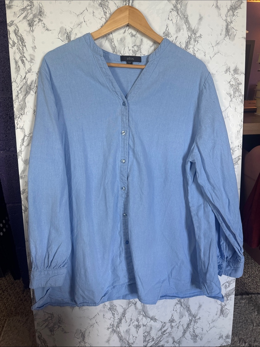 ellos Button-Front Shirt Light Blue Size L